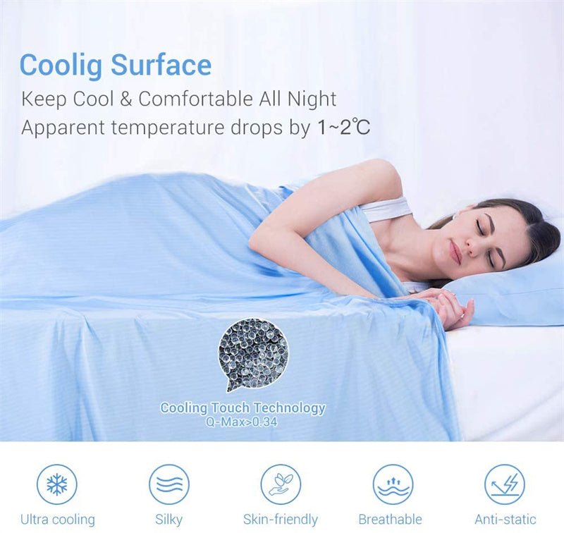 Woman sleeping comfortably under IceBlankie cooling blanket
