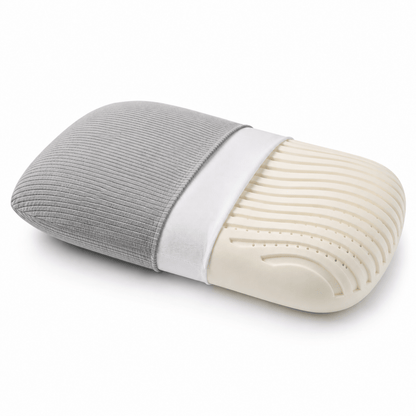 Latex pillow showing supportive contoured shape